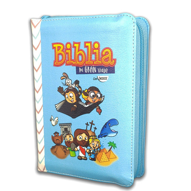 Biblia Mi Gran Viaje de Bolsillo con Cierre RV1960 imit piel celeste con índice