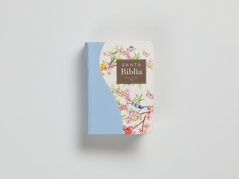 Biblia de Bolsillo Reina valera 1960 imit piel con canto floral celeste 8 puntos