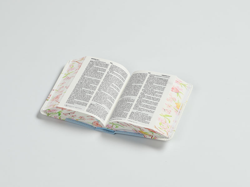 Biblia de Bolsillo Reina valera 1960 imit piel con canto floral celeste 8 puntos