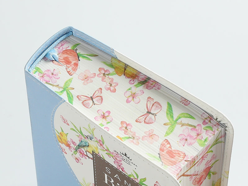 Biblia de Bolsillo Reina valera 1960 imit piel con canto floral celeste 8 puntos