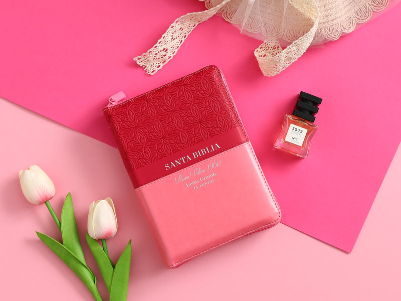 Biblia mujer Tamano mediana Letra Grande 11 Pts Rv1960 Indice biofloral rosa