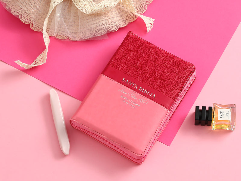 Biblia mujer Tamano mediana Letra Grande 11 Pts Rv1960 Indice biofloral rosa