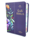 Biblia Portátil 12 puntos RV1960, imit piel flores  con canto floral lila