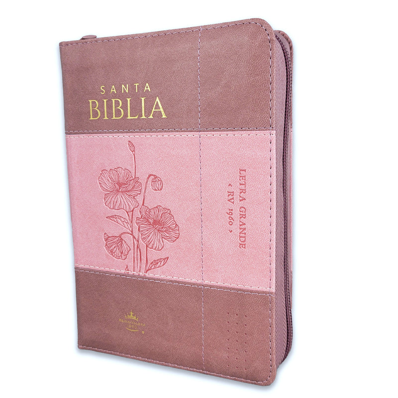 Biblia con Cierre Portátil 12 puntos RV1960, imit piel coral y café con índice