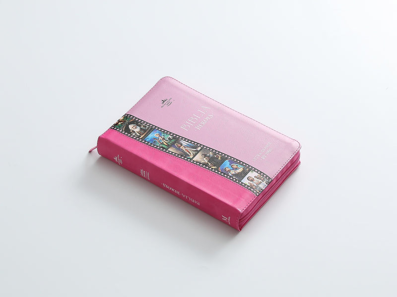 Biblia Héroes de la Fe con Cierre  con letra grande  RV1960 imit piel rosa