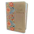 Biblia Portátil Letra Grande 12 puntos RV1960, imit piel flores crema con canto floral