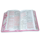 Biblia Portátil  mujer 12 puntos RV1960, imit piel flores rosa con canto floral