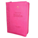Biblia con Cierre Portátil Letra Grande 12 puntos RV1960, imit piel fucsia floral