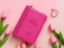 Biblia con Cierre Portátil Letra Grande 12 puntos RV1960, imit piel fucsia floral