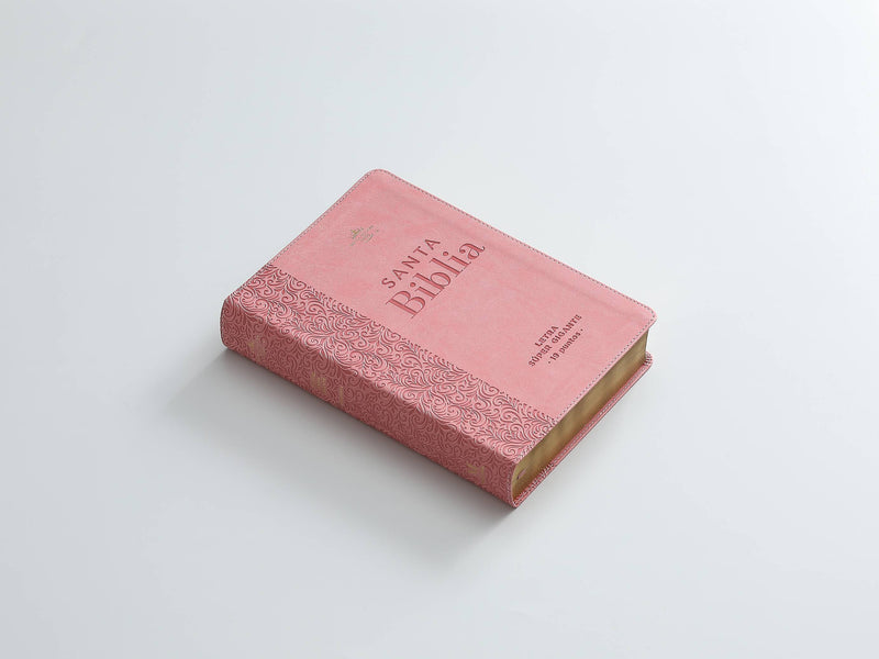 Biblia RVR60 letra gigante  19 puntos Rosa Floral piel imitacion tamano manual