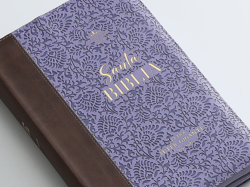 Biblia RVR60 Letra Gigante 19 puntos  i/piel tamano mediano Café/Lila cierre/índice
