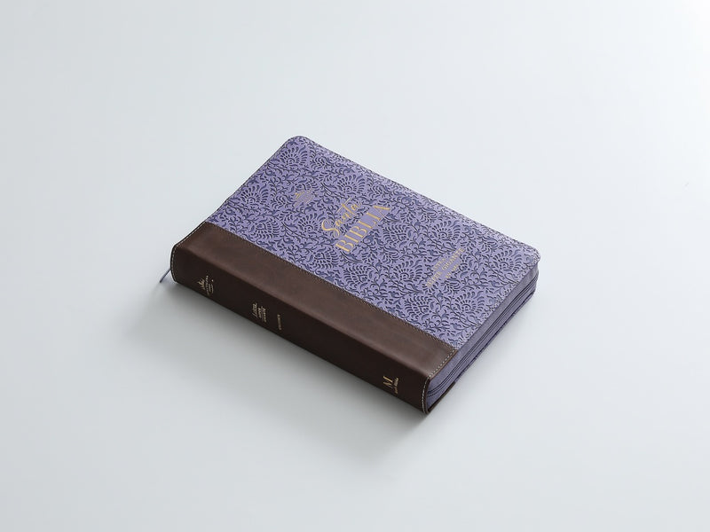 Biblia RVR60 Letra Gigante 19 puntos  i/piel tamano mediano Café/Lila cierre/índice