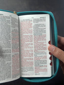 Biblia Chequera RV1960, imit. piel turquesa y blanco con índice