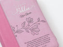 Biblia con Cierre Letra Gigante Manual 14 puntos RV1960, imit piel rosa floral - Isaías 41:10