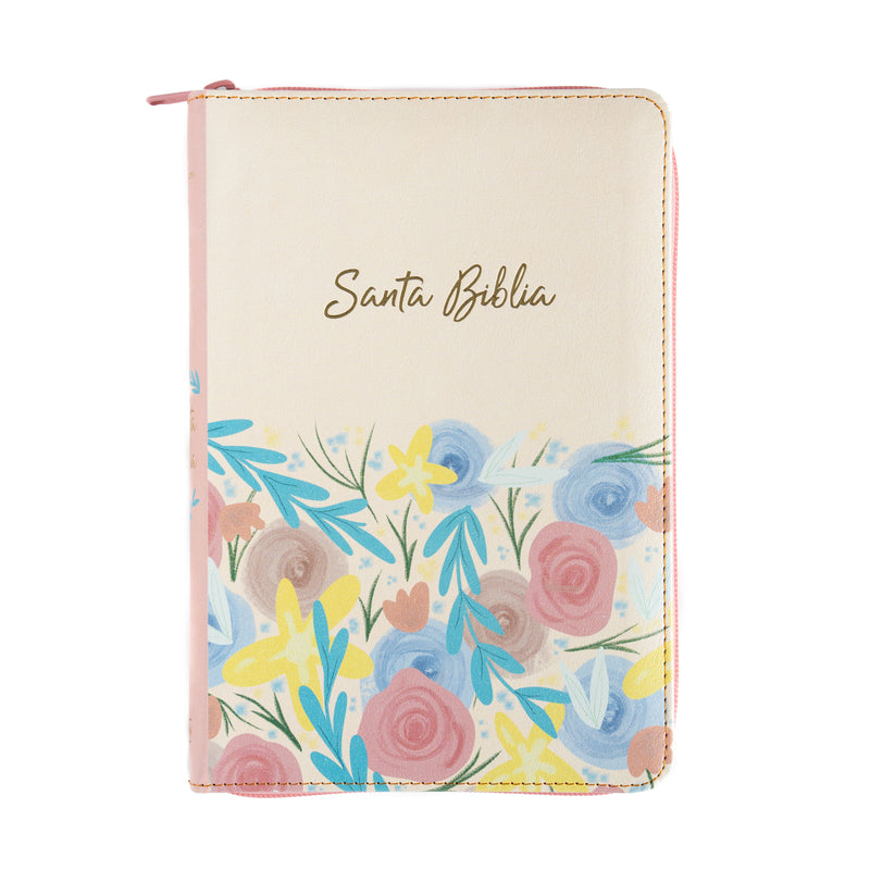 Biblia RV 1960 letra grande 12 puntos  Imitacion Piel, Tamaño Manual, Con Cierre e Indice,  Crema