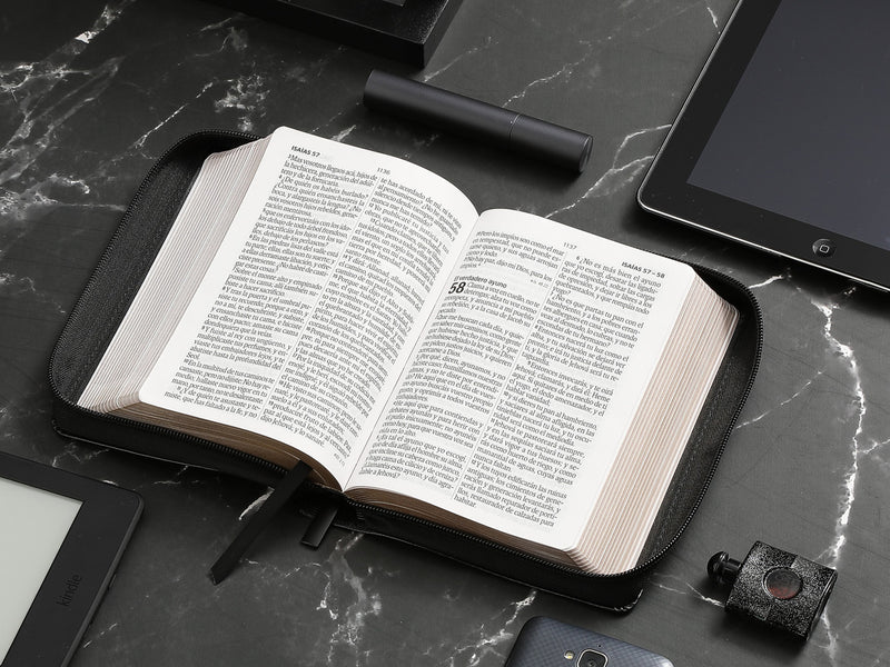 Biblia con Cierre Portátil 12 puntos RV1960, imit piel negro geométrico
