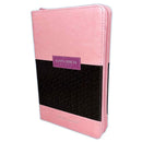 Biblia RVR 1960 Letra Grande Tamaño Manual Símil Piel Duotone Rosa Café con Índice con Cierre