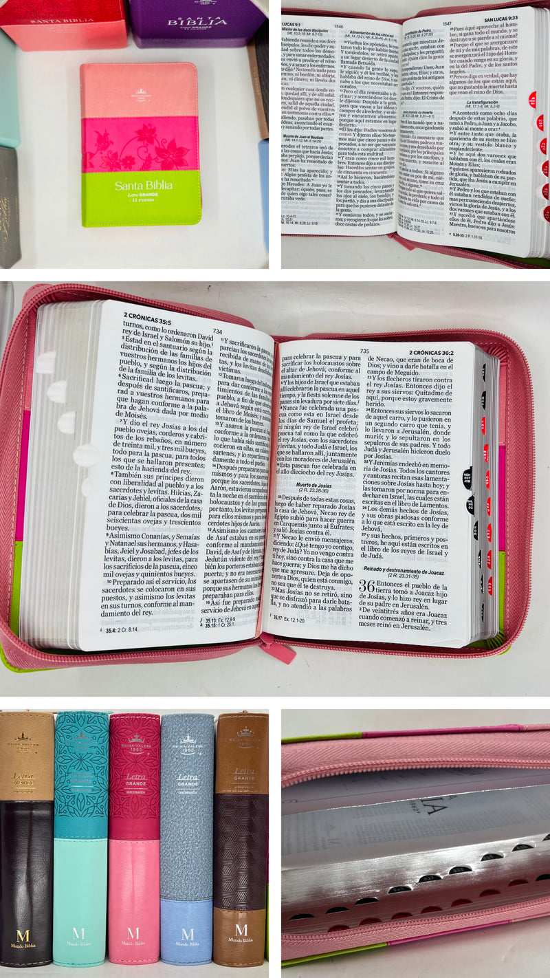 Biblia Con Cierre Letra Grande 12 Puntos Para Mujer RV1960 Imit Piel Rosado Con Indice - Foto 8