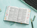 Biblia Portátil 12 puntos RV1960, imit piel flores turquesa con canto floral