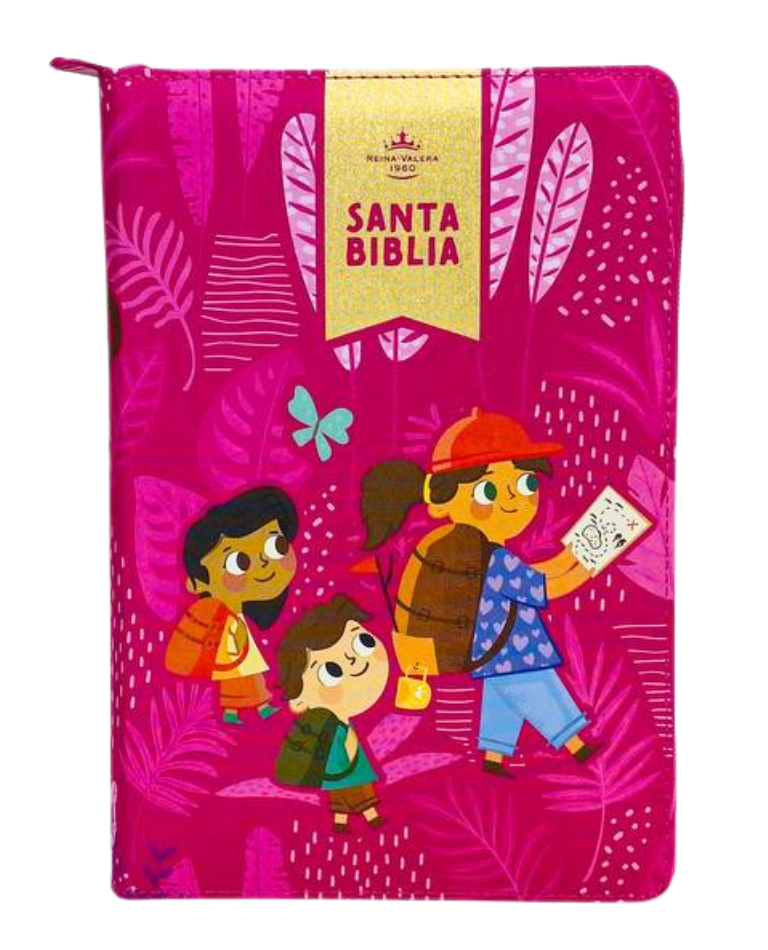 Biblia para ninas letra grade interactiva  RV1960 Rosa ciere con indice