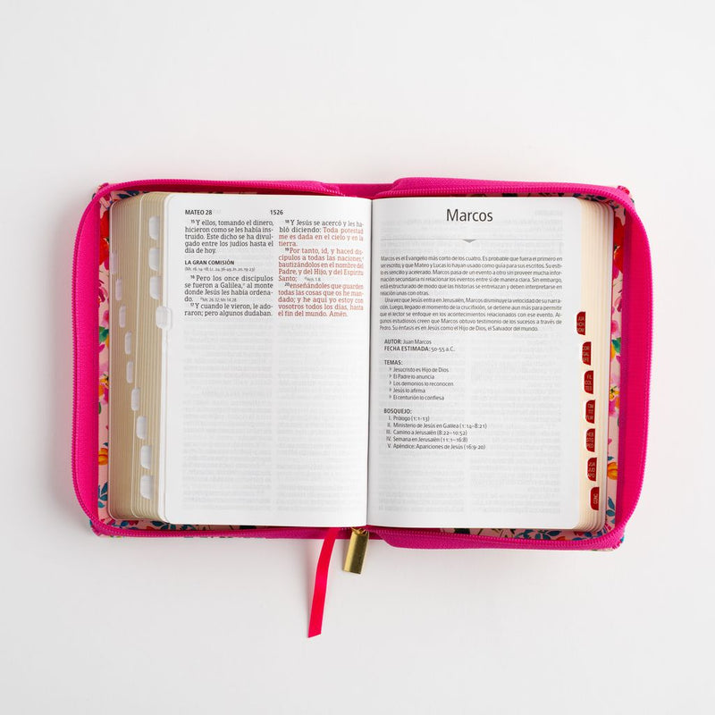 Biblia Compacta con Cierre Letra Grande 11 puntos RV1960, imit piel fucsia floral con índice