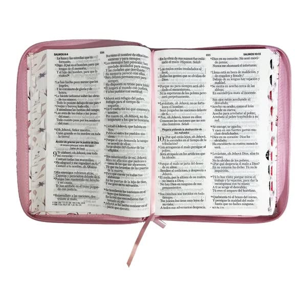 Biblia RVR 1960 Letra Gigante Símil Piel  mujer Rosa Flores con Índice con Cierre