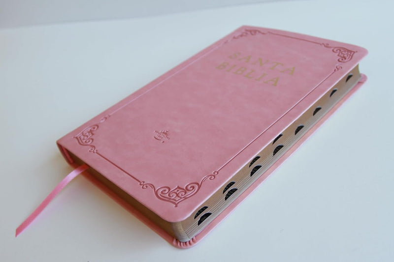 Biblia RVR 1960 letra grande tamaño manual, Piel rosada con índice / Spanish Bible RVR 1960 Handy Size Large Print Leathersoft pink with index