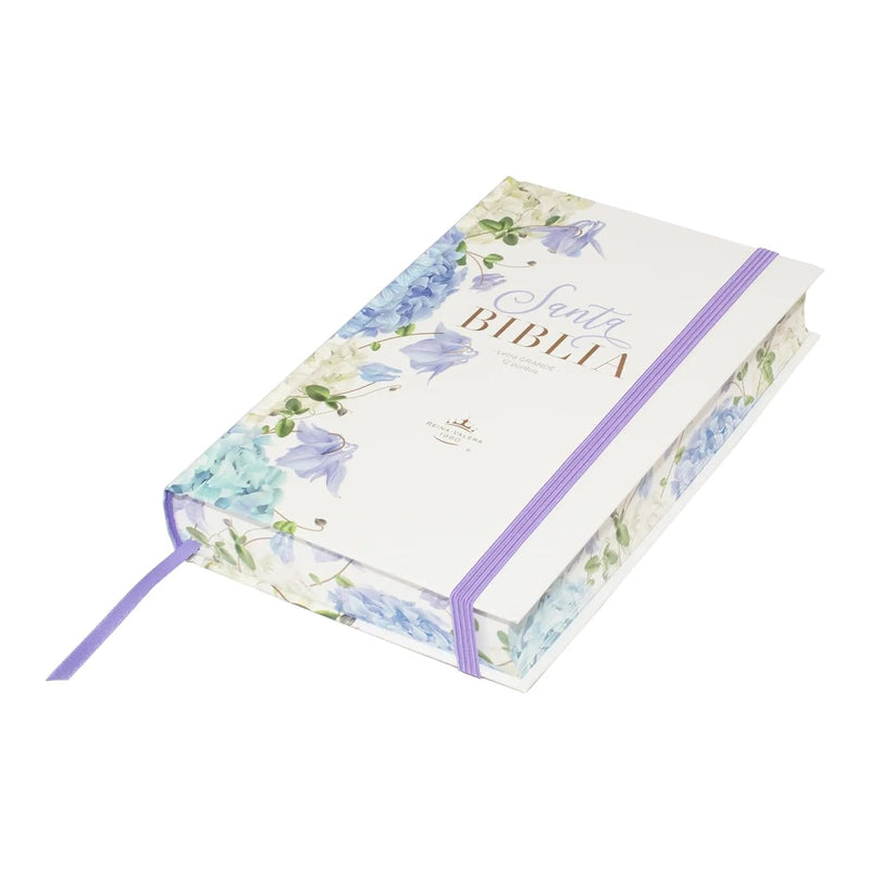 Biblia Letra Grande 12 puntos para Mujer RV1960 tapa dura violeta floral con elástico