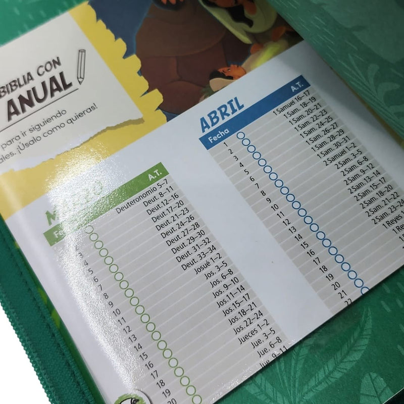 Biblia RVR 1960 Interactiva Para Niños Letra Grande Verde Símil Piel Con Cierre