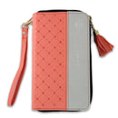 Biblia Chequera para Mujeres RV1960 coral y gris pequeña con lazo y agarradera de mano