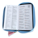 Biblia Chequera para Mujeres RV1960 rosada y celeste pequeña con lazo y agarradera de mano