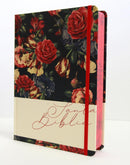 Biblia de Apuntes con Margen Amplio RV1960, tapa dura azul marino floral con canto rojo floral