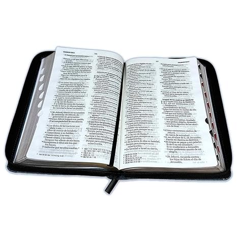 Biblia RVR 1960 Letra Grande Tamaño Manual Símil Piel Jean Cinturón Negro con Índice con Cierre