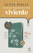 Biblia de referencia en la columna central NTV, letra grande de zíper con Filament (SentiPiel, Verde, Índice, Letra Roja)