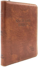 Biblia Dios Habla Hoy Catolica en Espanol con letra grande, Cierre, Indice en Semil Piel color Cafe con Deuterocanonicos