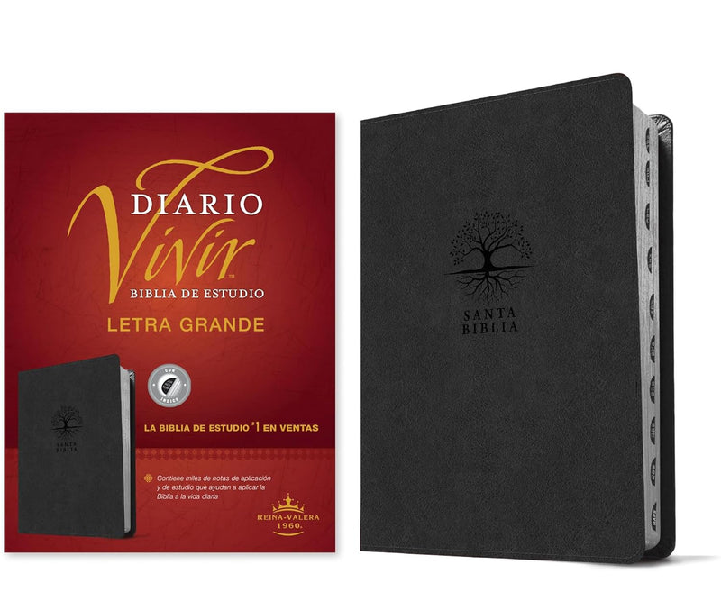 Biblia de Estudio del Diario Vivir Letra Grande  11 puntos RV1960 imit. piel carbón con índice