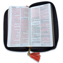 Biblia Chequera para Mujeres RV1960 coral y gris pequeña con lazo y agarradera de mano