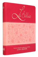 biblia lenguaje actual letra gigante rosa fusia piel imitacion