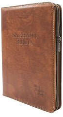 Biblia Dios Habla Hoy Catolica en Espanol con letra grande, Cierre, Indice en Semil Piel color Cafe con Deuterocanonicos