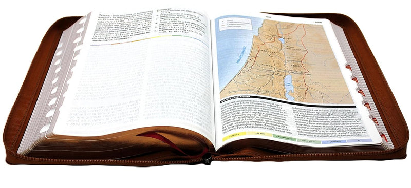 Biblia de Estudio Reina Valera 1960 ArcoIris en nueva letra grande 14 puntos  con Cierre Indice Senti Cuero color Cafel Una cosa he demandado a Jehova esta buscare