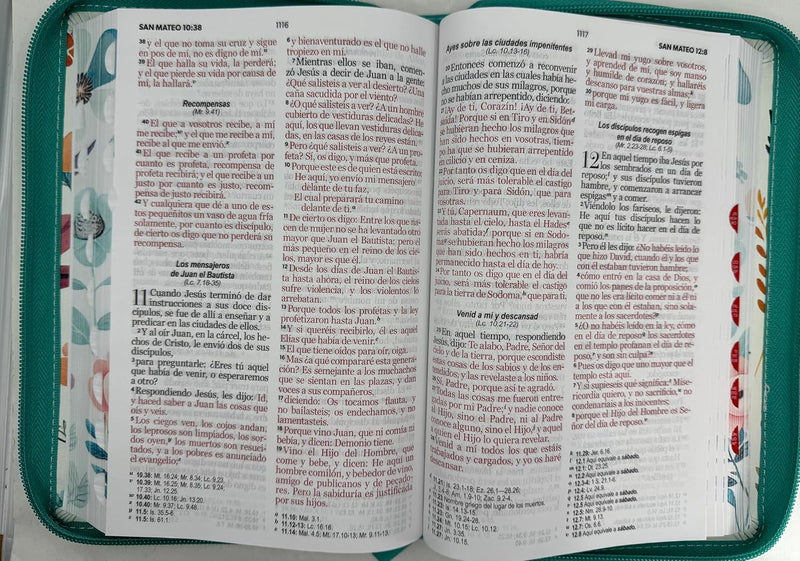 Biblia CON Cierre Letra Grande ManuaL 12puntos Jardin Turquesa Rv1960 indice canto floral