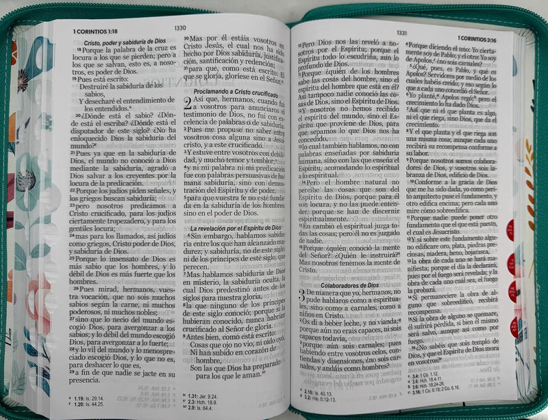 Biblia CON Cierre Letra Grande ManuaL 12puntos Jardin Turquesa Rv1960 indice canto floral