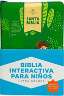 Biblia RVR 1960 Interactiva Para Niños Letra Grande Verde Símil Piel Con Cierre
