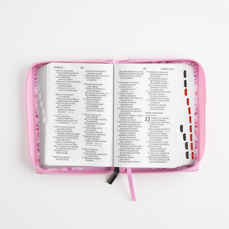 Biblia para Mujer Compacta Letra Grande 11 puntos RV1960 pink floral con indice
