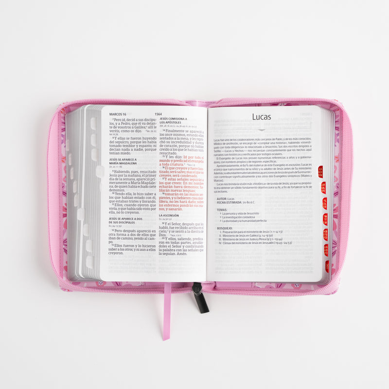 Biblia para Mujer Compacta Letra Grande 11 puntos RV1960 pink floral con indice