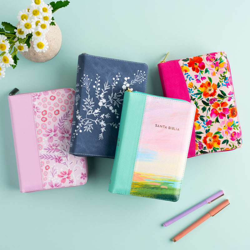 Biblia para Mujer Compacta Letra Grande 11 puntos RV1960 pink floral con indice