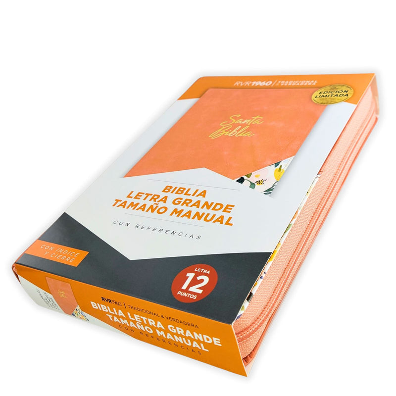 Biblia para Mujer Letra Grande Manual 12 puntos RV1960 caramelo indice y cierre