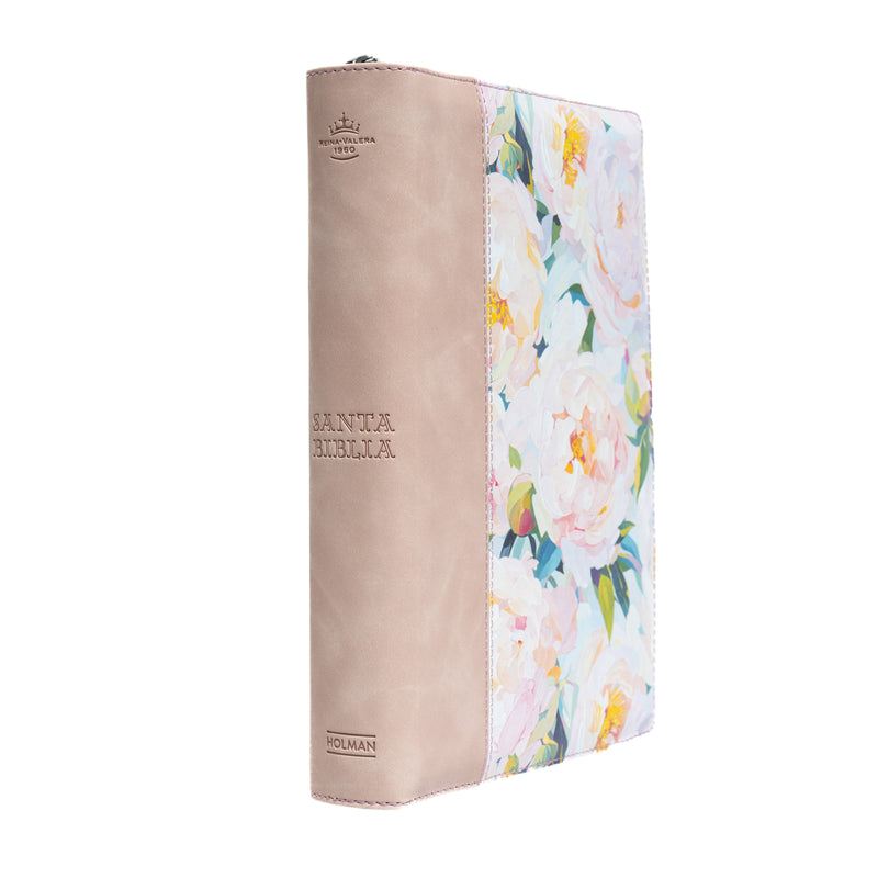 BIBLIA LETRA GIGANTE 14 PUNTOS MANUAL RV1960ROSA CUARZO/FLORES/C CIERRE INDICE