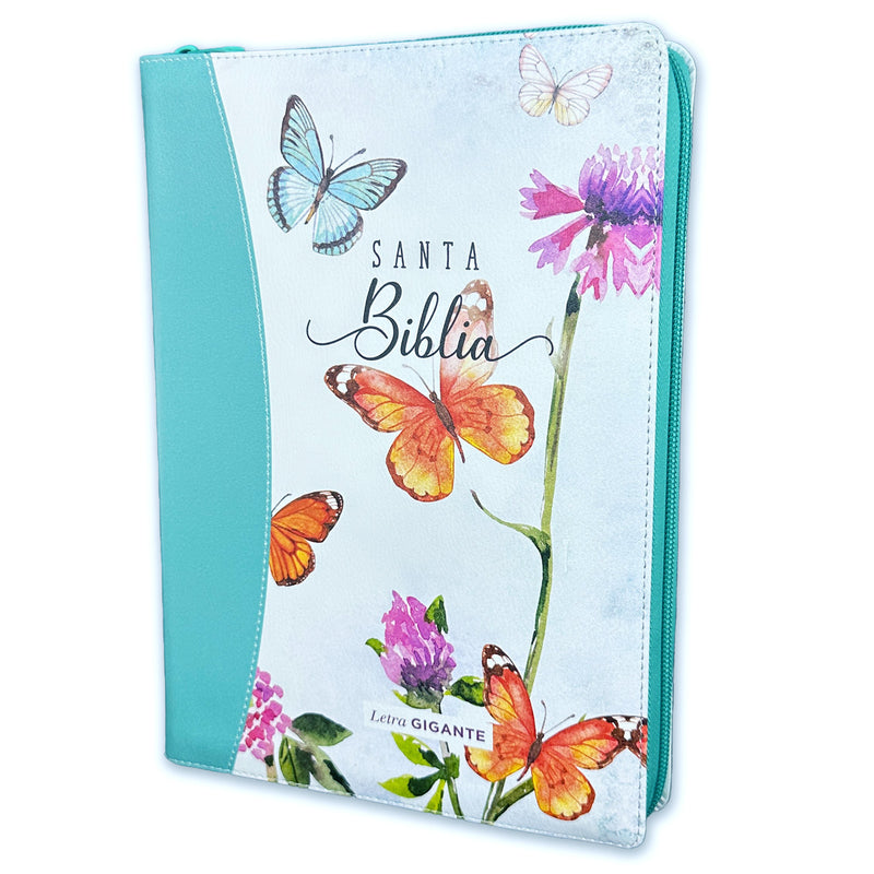 Bíblia para Mujer letra gigante 15 puntos Reina 1960 mariposa turquesa cierre índice