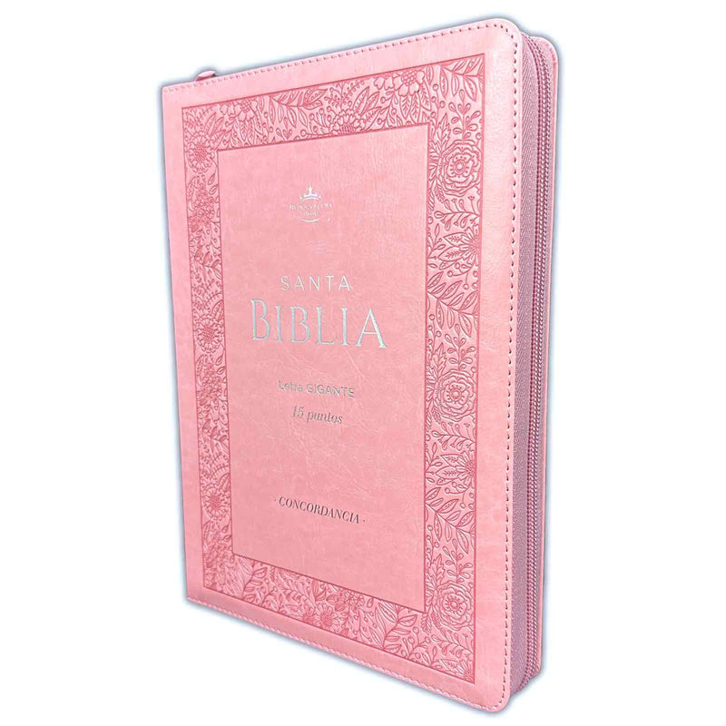 Biblia RVR 1960 Letra Gigante Símil Piel  mujer Rosa Flores con Índice con Cierre